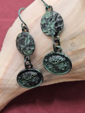 Patina Green Double Oval Drop Earrings - Women's Jewelry